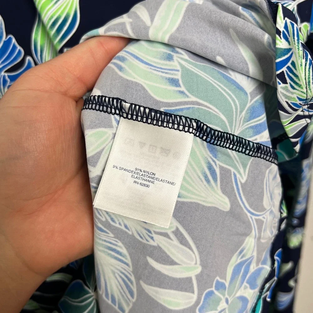 Lands End Womens M/L 10-12 Rash Guard Long Sleeve Tropical Floral Swim Shirt UPF